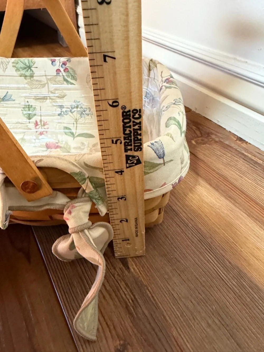 Longaberger Floral Lined Woven Basket with Wooden Handles and protector